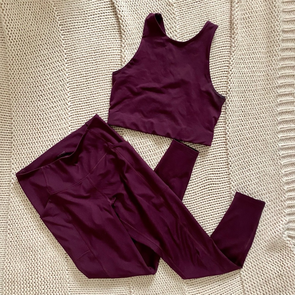 Girlfriend collective high waisted set in plum